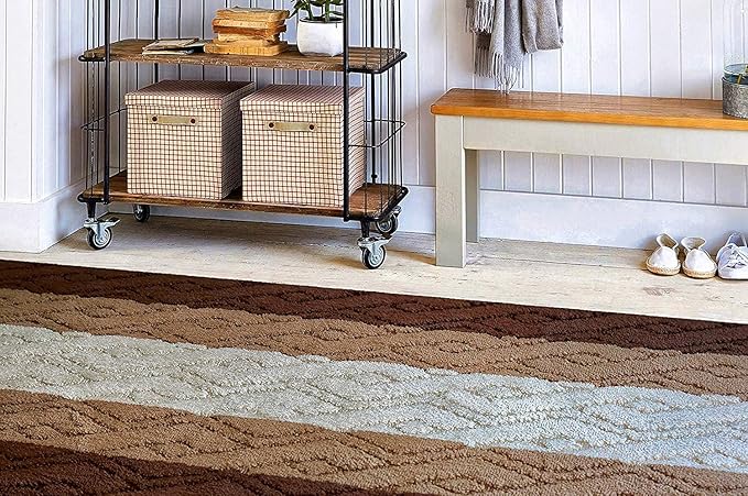 Custom Size Hallway Runner Rug Damask Brown Color 31 inch Wide Select Your Length Non-Slip (Skid Resistance) Rubber Backing 5 feet x 31 inch