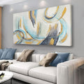 Glvzygy Abstract Wall Art Blue and Gold 24"x48" Canvas Wall Decor Frame Artwork Modern Home Wall Decor for Living Room, Bedroom, Office