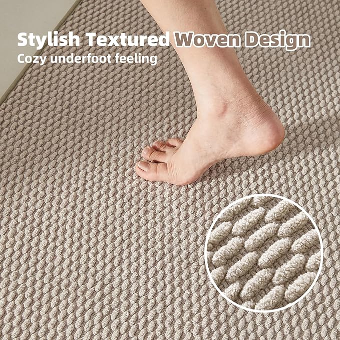 Bathroom Rugs Non Slip Washable, Super Absorbent Thin Bath Mat Quick Dry Low Pile Bathroom Rug, Beige 24"x36"