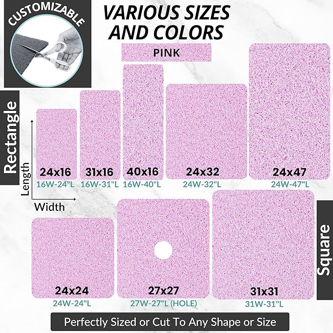 Enkosi Loofah Shower Mat Non-Slip - Anti-Slip Bath Mat for Inside Showers, Tub, Bathtub, Bathroom - Quick Dry PVC with Drain Holes - Cushioned Safety Grip - Secure for Kids and Elderly (Pink 24x24)