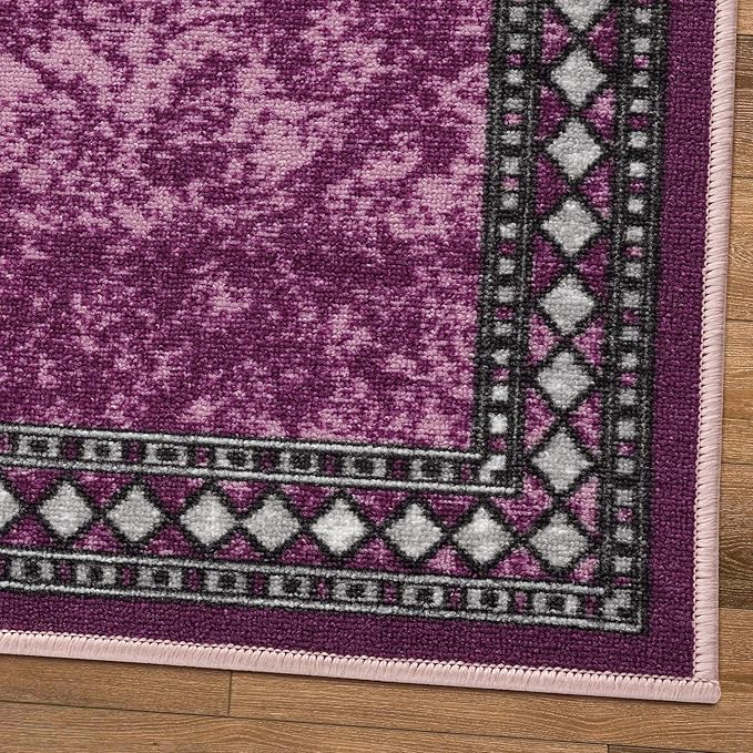 Antep Rugs Alfombras Modern Bordered 2x10 Non-Skid (Non-Slip) Low Profile Pile Rubber Backing Indoor Area Runner Rugs (Purple, 2' x 10')