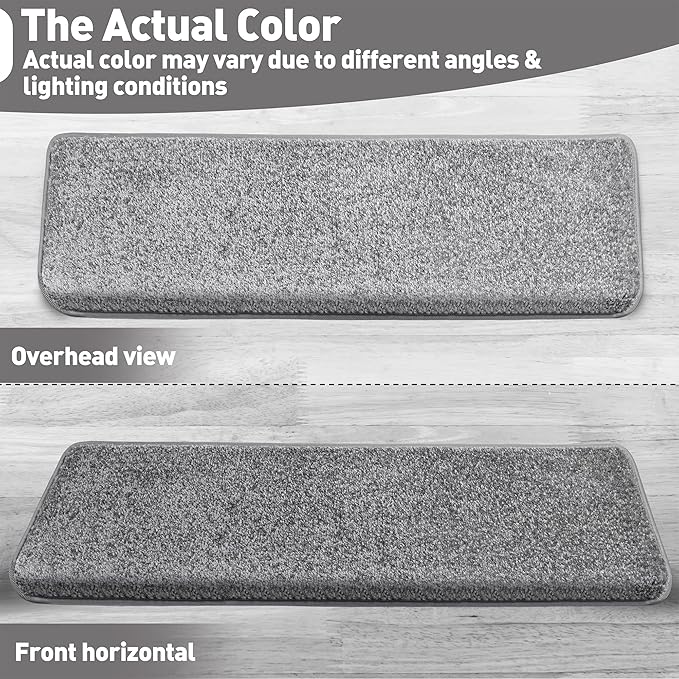 PURE ERA Bullnose Carpet Stair Treads Set Tape Free Non-Slip Indoor Stair Protectors Pet Friendly Rugs Covers Soft Skid Resistant Washable Reusable 9.5" x 30"(7 Pieces,Light Gray)