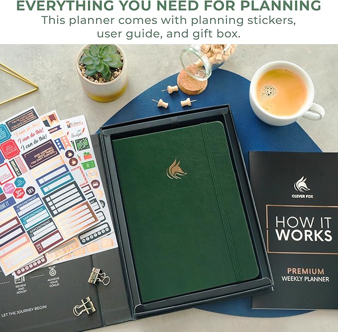 Clever Fox Dated Planner Premium 2026 – Weekly Agenda for Planning & Time Management –Notebook with Habit Tracker & To-do List (Forest Green)