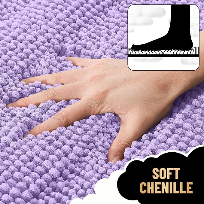 OLANLY Thick Bathroom Rugs 24x16, Extra Soft Absorbent Chenille Striped Bath Rugs, Rubber Backing, Machine Wash Dry, Bath Mats for Bathroom Floor, Tub and Shower, Home Decor Accessories, Lavender