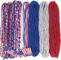 72PCS 4th of July Accessories Necklaces: Blue White and Red Beads Bulk, Patriotic Party Independence Memorial Day Favors Toys Decorations