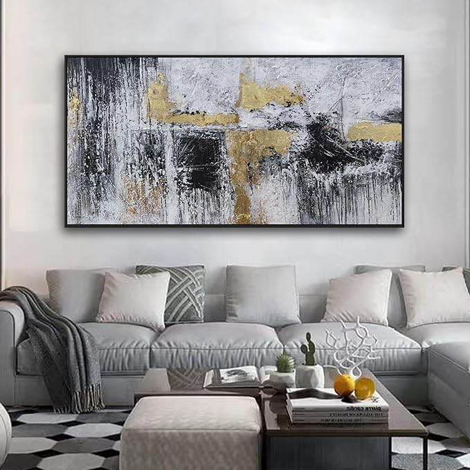Black And Gold Abstract Canvas Wall Art Modern Artwork Canvas Prints Framed Canvas Picture Contemporary Wall Decor Artwork Bedroom Living Room Office Decoration Ready To Hang 24x48 Inch