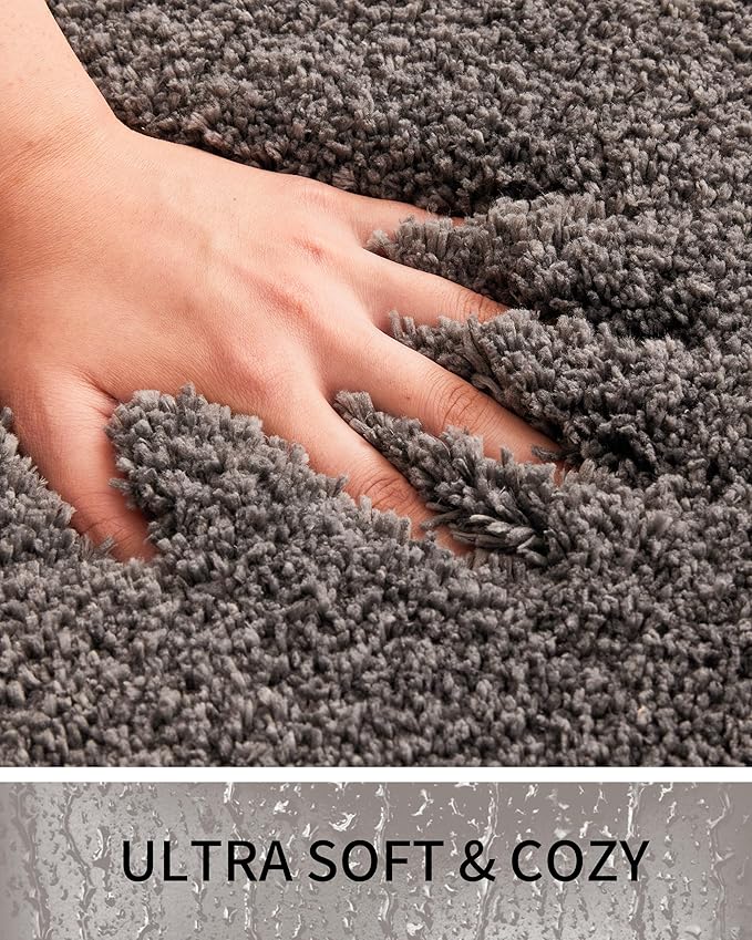 Toilet Rugs U-Shaped Mat 24x22, Contour Bathroom Mat - Ultra Soft & Absorbent Microfiber, Quick-Dry, Machine Washable with High Density Foam Latex Non Slip Backing, Dark Grey