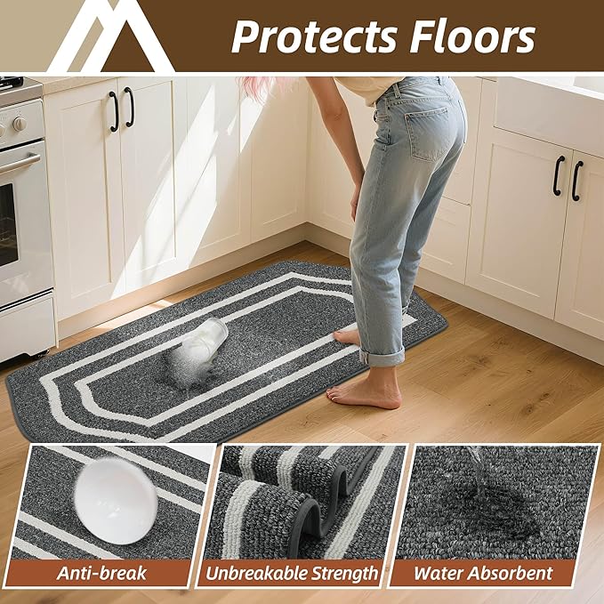 COSY HOMEER Long Kitchen Floor Mats for in Front of Sink Super Absorbent Kitchen Rugs and Mats 24"x59" Non-Skid Kitchen Mat Standing Mat Washable,Polypropylene,Dark Grey,Frame