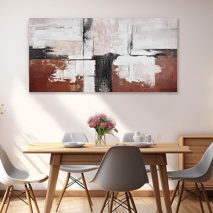 Abstract Framed Wall Art Modern Art Brick-Red and Black White Abstract Wall Art Home Decor Wall Modern Abstract Wall Art for Living Room Bedroom Office 20"x40"