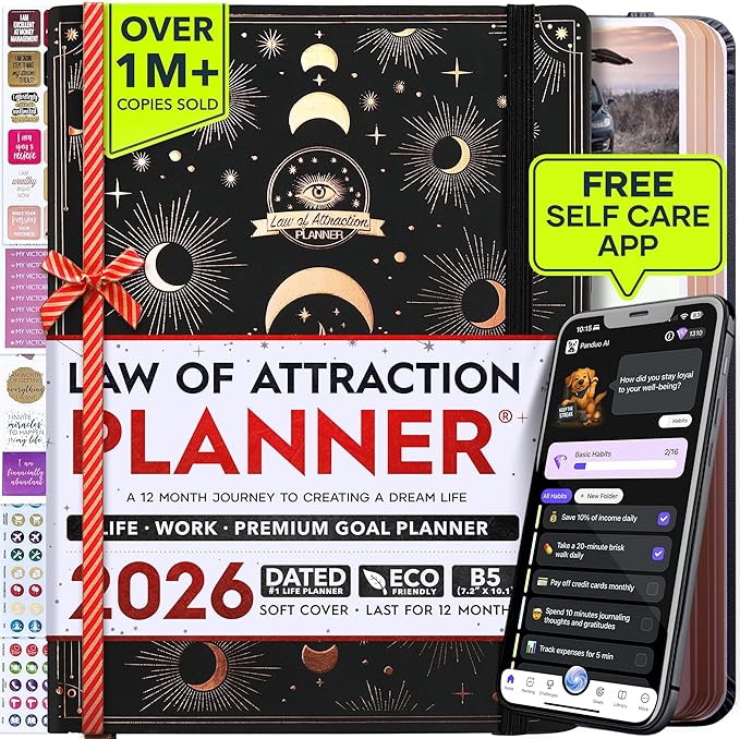 Deluxe 2026 Planner Weekly and Monthly | Law of Attraction Planner with Productivity App | 12-Month for Productivity, Gratitude & Goal Setting | Includes Foldable Vision Board, Gift Box & Stickers