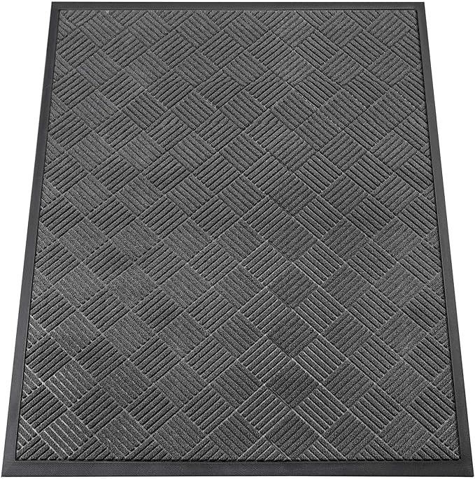 Indoor Outdoor Door Mat, 5’x 4' Doormat for Entryway, Rubber Backing Non Slip Front Door Mat Outside Entrance, Super Absorbent Commercial Floor Mat for Home Office, Gray