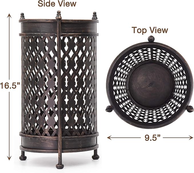 Dualplex Super Quality Umbrella Stand Umbrella Holder Antique Look Metal Entry Hallway Décor Round Style w/Removable Drip Tray Home Office Rack Umbrellas Canes Walking Sticks Gift Idea 16" Tall