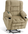 MCombo Dual Motor Power Lift Recliner Chair for Elderly, Lay Flat Lift Chair with Heat and Massage, Petite Lift Chair, Cup Holders, USB A&C Ports, Fabric 7893 (Small, Beige)