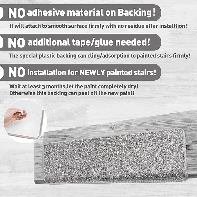 PURE ERA Bullnose Carpet Stair Treads Set Tape Free Non-Slip Indoor Stair Protectors Pet Friendly Rugs Covers Soft Skid Resistant Washable Reusable 9.5" x 30"(14 Pieces,Light Gray)