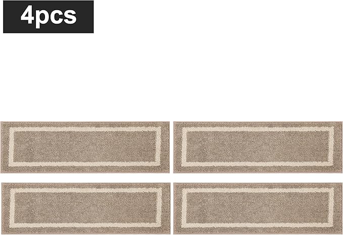 COSY HOMEER Soft Stair Treads Non-Slip Carpet Mat 28inX9in Indoor Stair Runners for Wooden Steps,Stair Rugs for Kids and Dogs, 100% Polyester TPE Backing 4pcs,Beige,Square