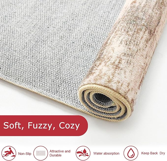 KOZYFLY Area Rug 3x5 Modern Ombre Living Room Rug, Washable Rugs for Bedroom Non-Slip Soft Stain Resistant Striped, Print Blush Brown Abstract Carpet for Living/Laundry/Kid Room