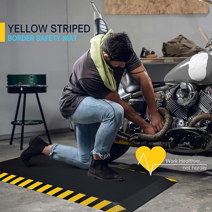 FEATOL Anti Fatigue Mat Industrial, Ergonomic Standing Floor Mat for Work for Stand -Safety Support for Leg & Back Pain(Yellow Border, 24" x 36", 1PC)