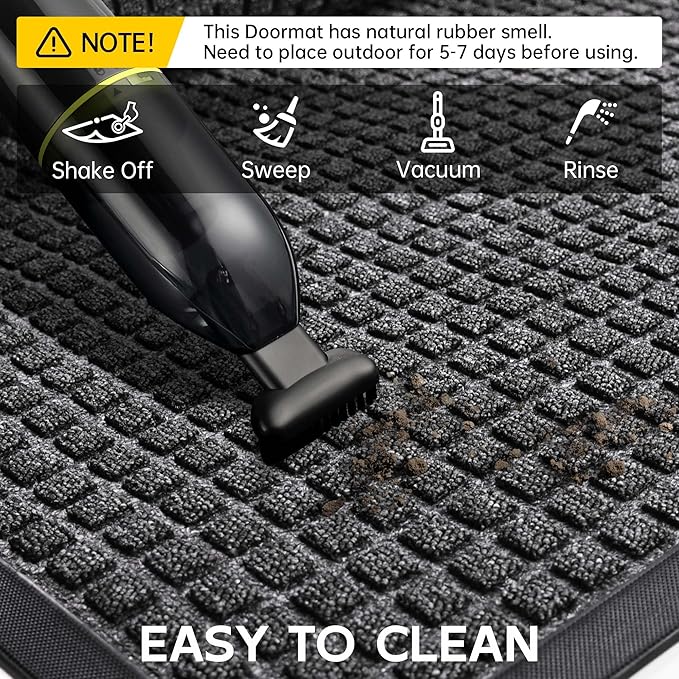 Sturdy Front Door Mat Outside Entrance, 4' x 2' All-Season All-Weather Doormat Waterproof, Stain and Fade Resistant, Natural Rubber Indoor Outdoor Welcome Door Mat Trap Dirt
