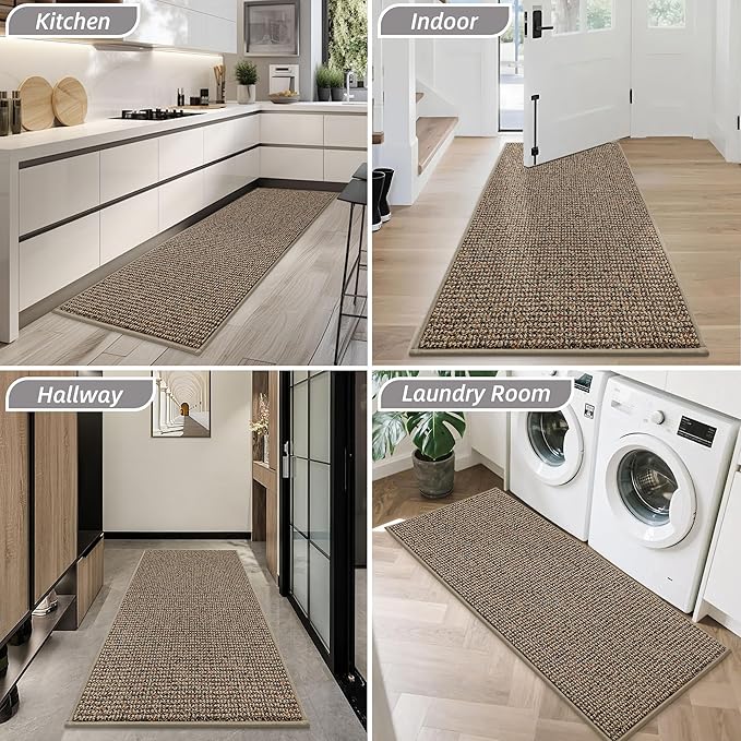 BEQHAUSE Dirt Trapper Door Mat 24" x 60", Non-Slip Washable Doormats Entrance Mat, Dirt Resistant and Absorbent Welcome Mat, Low Profile Floor Mats for Front Back Door and Entryway, Beige