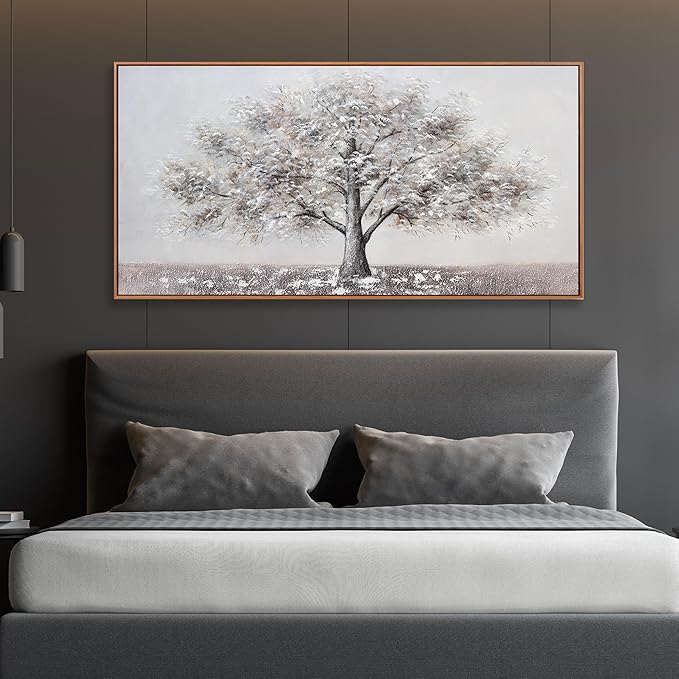 Abstract Wall Art Tree of Life White Background Canvas Wall Decor Framed Artwork Modern Aesthetic Suitable for Living Room Bedroom and Office Home Decor 24x48 In