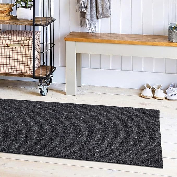Ottomanson 2'7" x 6' Hallway Runner with Scraper Pile - Extra Durable Non-Slip Rug Mat for Indoor & Outdoor Use - Ideal for Kitchen, Entryway & Garage - High-Traffic Carpet, Black