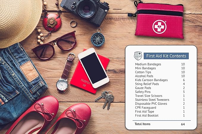 Swiss Safe 2-in-1 First Aid Kit for Car, Travel & Home, Businesses - Bonus Mini Kit for Medical Emergency Aid, Survival, Camping - 64 Piece, 10 Pack