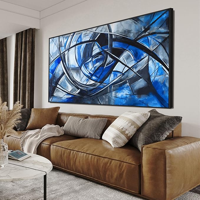 Abstract Wall Art Decor Oversized Framed Wall Art Pictures for Living Room Canvas Art Wall Decor Blue Wall Art Prints Artwork for Walls Large Black and White Wall Art Decor Home Office Decorations 29" X 58"