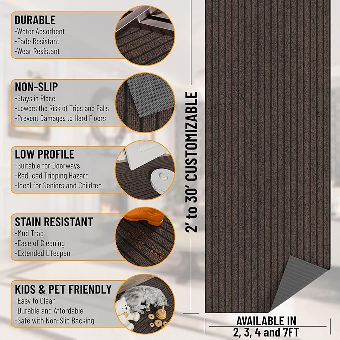 Ottomanson Mud Mat 2'7" x 4' Entryway Rug - Non-Slip Scraper Doormat for Muddy Paws, Dirt Trapping Indoor/Outdoor Mat for High-Traffic Areas, Kitchen, Garage, Patio, Brown