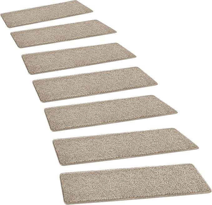 PURE ERA Carpet Stair Treads Tape Free Non Slip Indoor Stair Carpet Stair Protectors Pet-Friendly Non-Slip Skid Resistant Washable Reusable 8" x 30"(14 Pieces,Cream Gray)