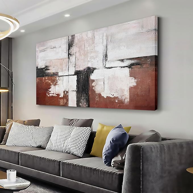 Glvzygy Abstract Wall Art Brick Red and Black and White Abstract Canvas Wall Decor Artwork Painting Modern Wall Art With Frame for Living Room Bedroom Office Home Wall Decor 29"x58"