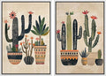 MUDECOR Framed Canvas Print Wall Art Set Mexican Cactus Tropical Botanical llustrations Modern Art Decorative Bohemian Calm/Zen for Living Room, Bedroom, Office - 24"x36"x2 White