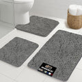 GORILLA GRIP Area Rug Sets 3 Piece, Bath Mat Set and Oval Toilet Base with Rubber Backing, Plush Absorbent Shaggy Chenille Washable Mats, Includes 24x19.5, 24x17 and 30x20 Inch Rugs, Grey