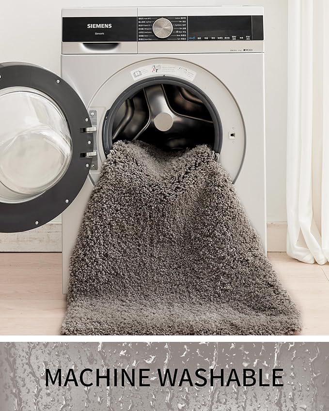 Bathroom Rugs 32x20, Ultra Thick Shaggy Soft Microfiber Absorbent Bath Rug, High Density Foam Latex Non Slip Backing, Machine Washable Bath Mats for Bathroom Floor & Sink, Dark Grey