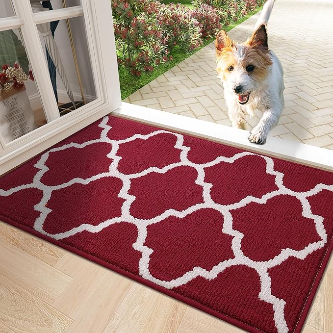 OLANLY Indoor Door Mat, 30x17, Non-Slip Absorbent Resist Dirt Entrance Mat, Washable Low-Profile Inside Floor Doormats for Entryway, Red
