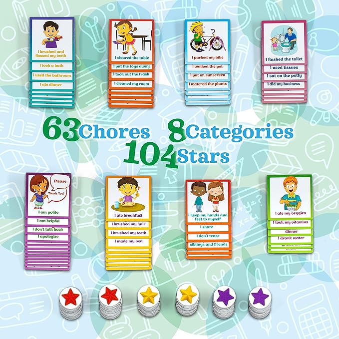 Learn & Climb Kids Responsibility Chart Magnetic Board, 63 Chores, Potty Train Tasks, Multiple Kids (Magnetic)