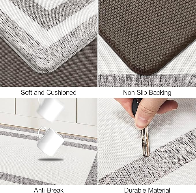 Kitchen Mats Cushioned Anti Fatigue Kitchen Mats for Floor Waterproof Non-Skid Ergonomic Comfort Memory Foam Rugs Kitchen Runner Rug for Kitchen, Home, Office, Sink, Stove 17.3"x59" White