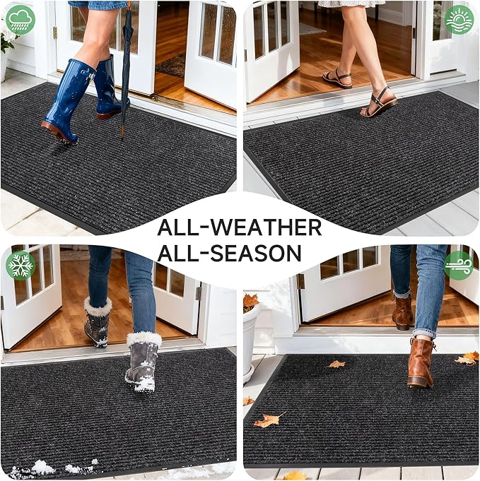 Front Door Mat, Heavy Duty Indoor Outdoor Doormat for Entryway, 96" x 48" Low Profile Outdoor Mats for Home Entrance, Stain and Fade Resistant Welcome Mat for High Traffic Area, Black