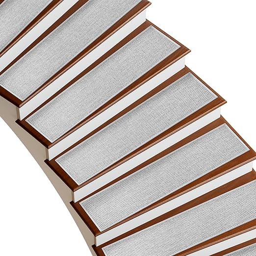 Deerly Linen Stair Treads Non Slip 15pcs Stair Runner for Wooden Steps Peel and Stick Stairs Carpet Treads Indoor Staircase Covers Mat with Self-Adhesive Backing for Pets and Kids 8"X30" Grey