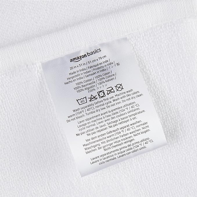Amazon Basics Non-Slip Cotton Bath Mat, 100% Cotton Absorbent, Machine Washable, 31" L x 20" W, Bright White