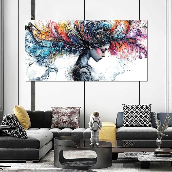 Girl Canvas Wall Art for Living Room - Colorful Abstract Wall Art Bedroom - Girl Room Wall Decor Size 29" x 59"