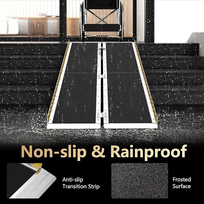 8FT Portable Wheelchair Ramp, Non-Slip Aluminum Folding Handicap Ramp, Ramps for Wheelchairs for Home with Handle, Wheelchair Ramps for Home Steps/Stairs/Threshold/Doorways/Scooter, 600LBS Capacity