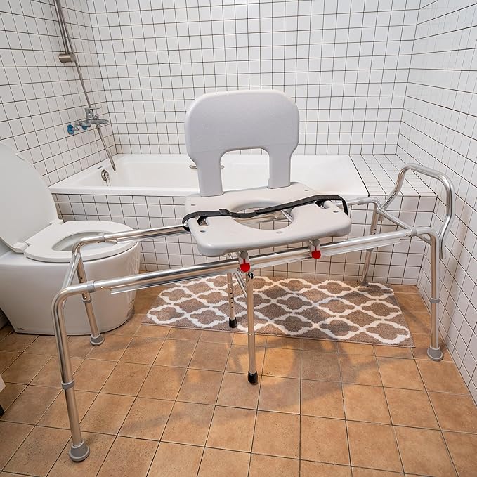 Eagle Health Supplies Toilet-to-Tub Transfer Bench with Cut Out Seat, FSA/HSA Eligible Sliding Shower Chair for Elderly and Disabled, Height Adjustable Shower Seats for Adults Inside Shower, 77963