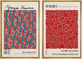 MUDECOR Framed Canvas Print Wall Art Blue Red Dots by Yayoi Kusama Japanese Nature Illustration Modern Art Decorative Multicolor Geometric Minimal for Bedroom - 24"x36"x2 Natural