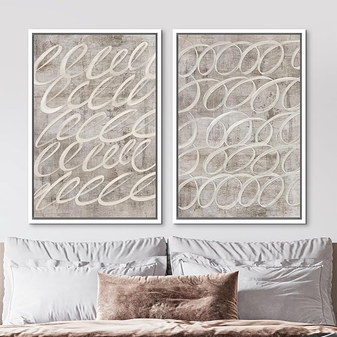 MUDECOR Framed Canvas Print Wall Art Vintage Mid-Century Swirl Abstract Shape Illustrations Modern Art Decorative Bohemian Colorful Chic for Living Room, Bedroom, Office - 16"x24"x2 White