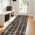 Non Slip Hallway Runner Rug 2x10, Brown Modern Distressed Stripe, Washable Long Rug, Woven Thin Low Pile Carpet Runners for Hallway 10ft Entryway, Kitchen, Walkway- Brown