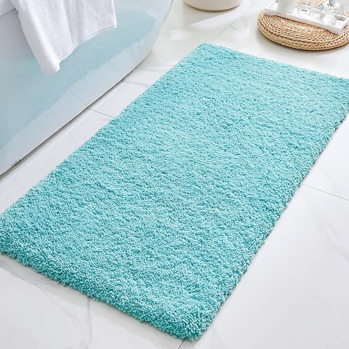 ILANGO Teal Bathroom Rugs 60" × 24" Non Slip & Super Absorbent Thick Soft, Washable Bath Carpet Runner for Floor, Microfiber Plush Shaggy Bath Mats with Rubber for Bedroom Bathtub Shower Room