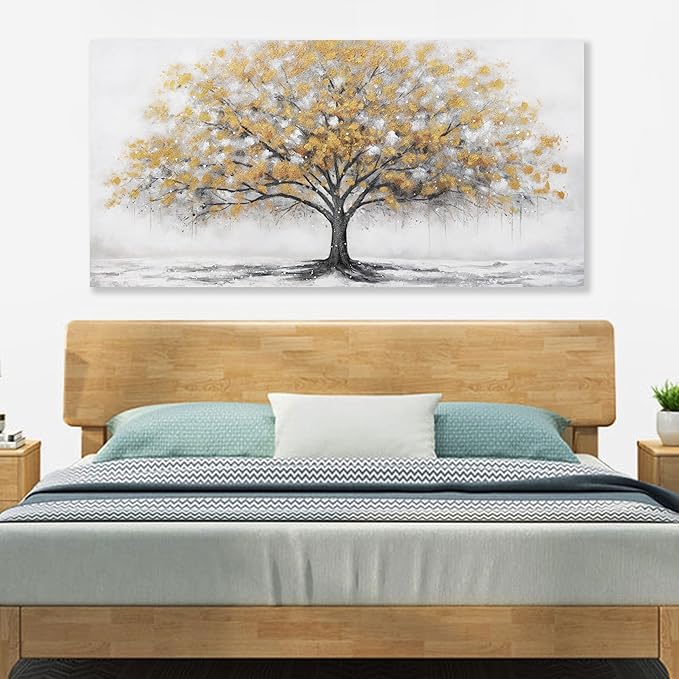 Glvzygy Wall Art Abstract Gold Tree of Life Canvas Modern Art Oil Painting Texture Tree Painting Living Room Bedroom Dining Room Home Office Decor Wall Decor 29" x 58"