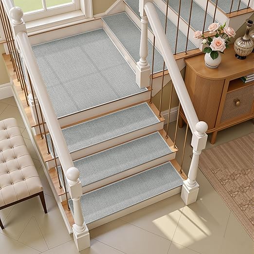 15pcs Stairs Treads and 1 Landing Carpet, Breathable Chenille Stair Carpet Non Slip for Wooden Steps Rubber Backing Stairs Runner Indoor Treads Stair Covers Mat 8"X30" and 30"X30"