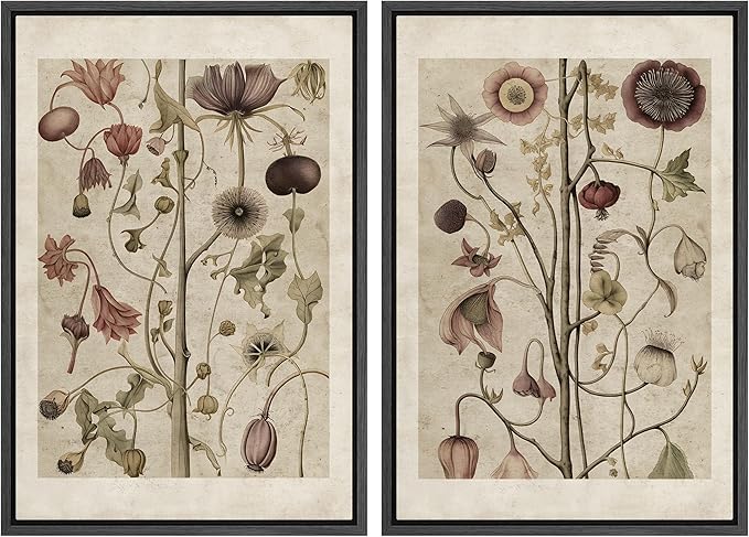 MUDECOR Framed Canvas Print Wall Art Wildflower Floral Botanical Nature Illustration Modern Art Decorative Multicolor Geometric Minimal for Bedroom - 24"x36"x2 Black