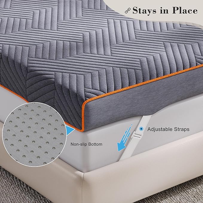 EnHomee Memory Foam Mattress Topper,4 Inch King Mattress Topper Pressure Relief with Cooling Gel and Removable & Washable Embossed Cover, CertiPUR-US & Oeko-TEX Certified, Grey, King